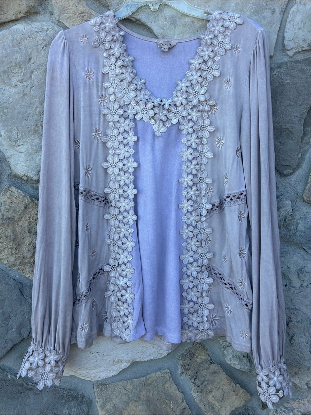 POL Boho Blouse Top Size M Floral Embroidered Romantic Babydoll Ethereal Whimsy